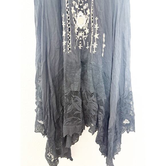 Free People New Romantics Delphine Midi Dress Size 10 Black Embroidered Boho - Picture 9 of 13